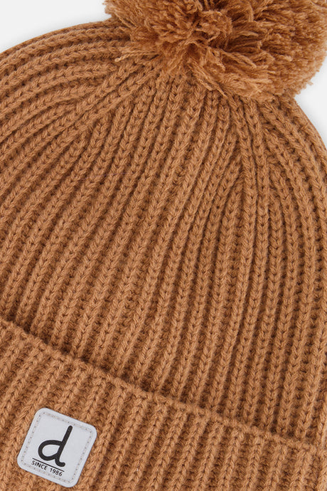Winter Knit Hat With Pompom Brown-3