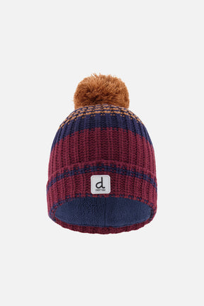Winter Knit Hat With Pompom Burgundy And Brown-0