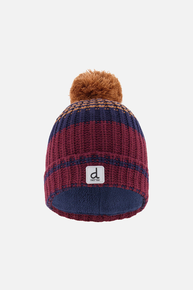 Winter Knit Hat With Pompom Burgundy And Brown-0