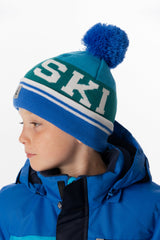 Winter Knit Hat With Pompom Dark Blue And Turquoise-1