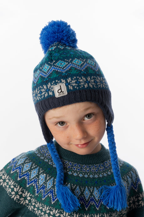 Winter Peruvian Knit Hat With Pompom Dark Turquoise-1
