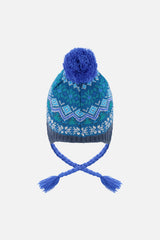 Winter Peruvian Knit Hat With Pompom Dark Turquoise-2