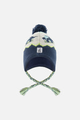 Winter Peruvian Dino Knit Hat With Pompom Dark Turquoise-0