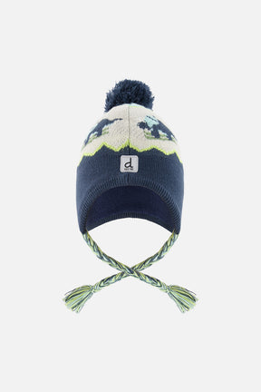 Winter Peruvian Dino Knit Hat With Pompom Dark Turquoise-0