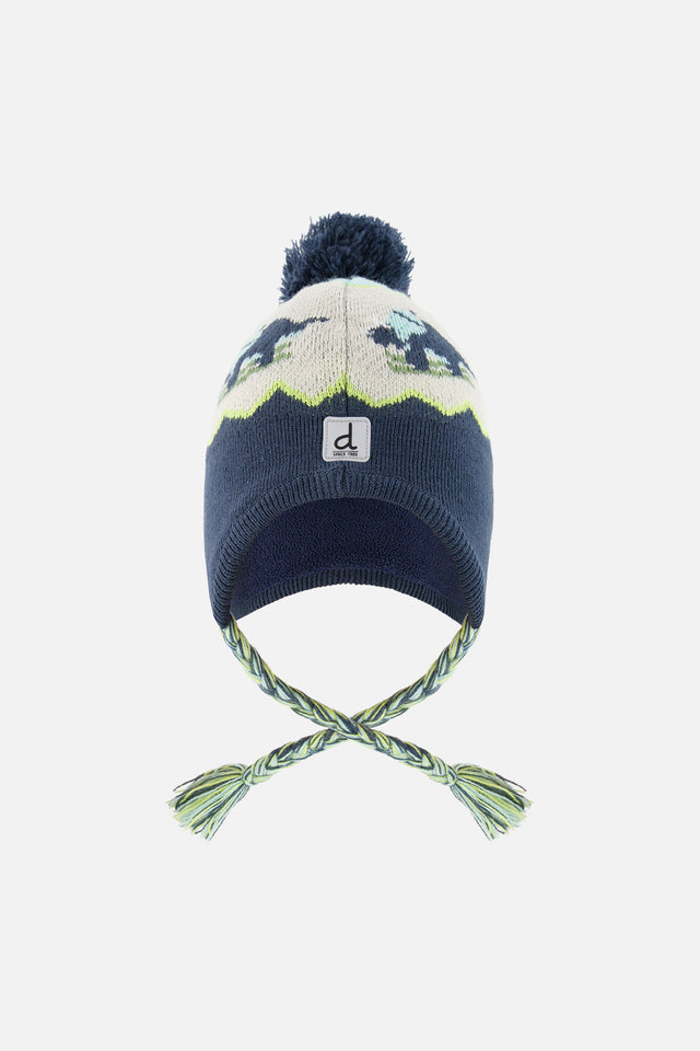 Winter Peruvian Dino Knit Hat With Pompom Dark Turquoise-0