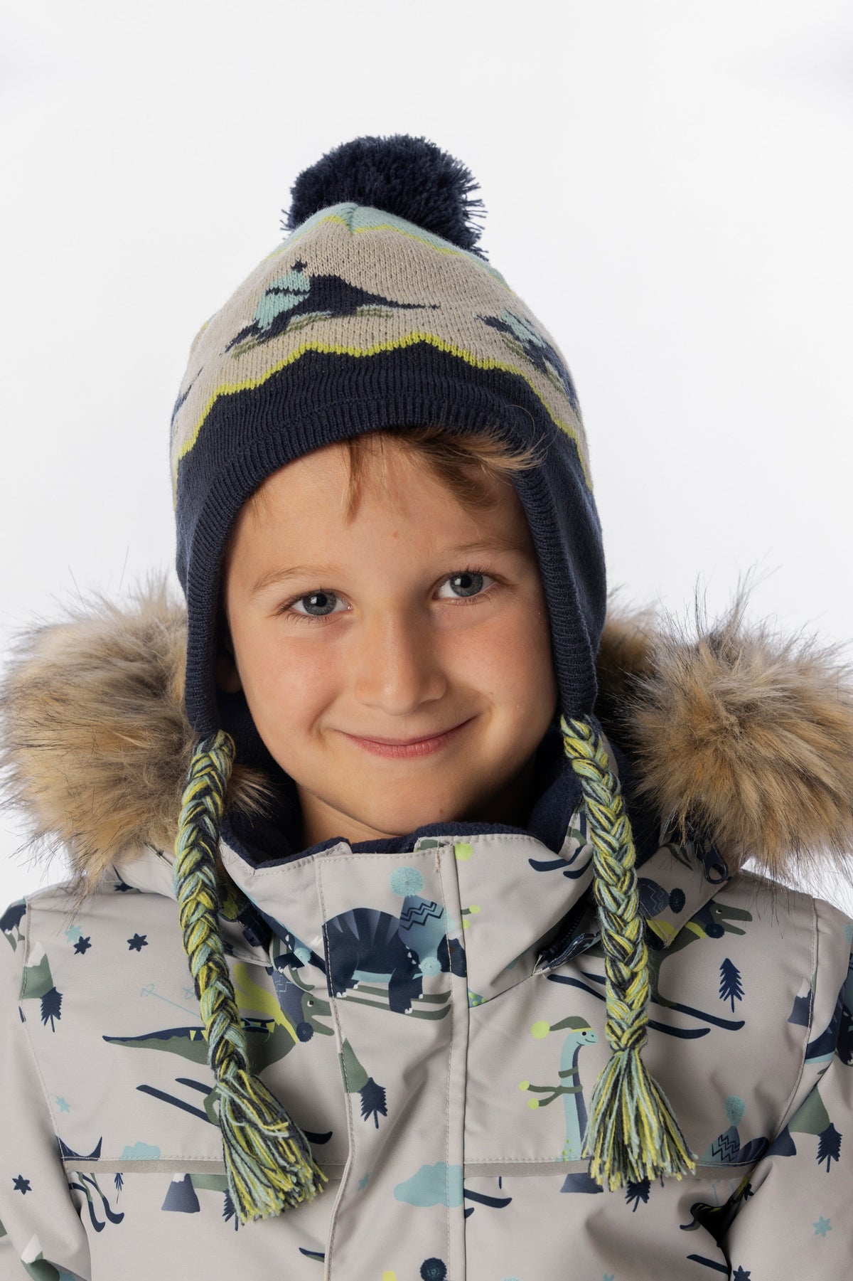 Winter Peruvian Dino Knit Hat With Pompom Dark Turquoise-1