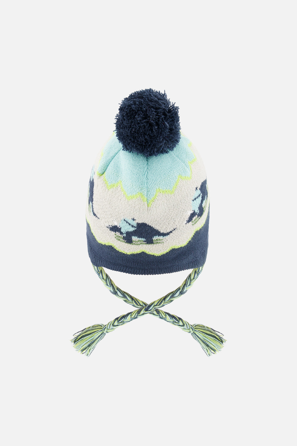 Winter Peruvian Dino Knit Hat With Pompom Dark Turquoise-2