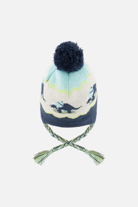 Winter Peruvian Dino Knit Hat With Pompom Dark Turquoise-2