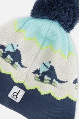 Winter Peruvian Dino Knit Hat With Pompom Dark Turquoise-3