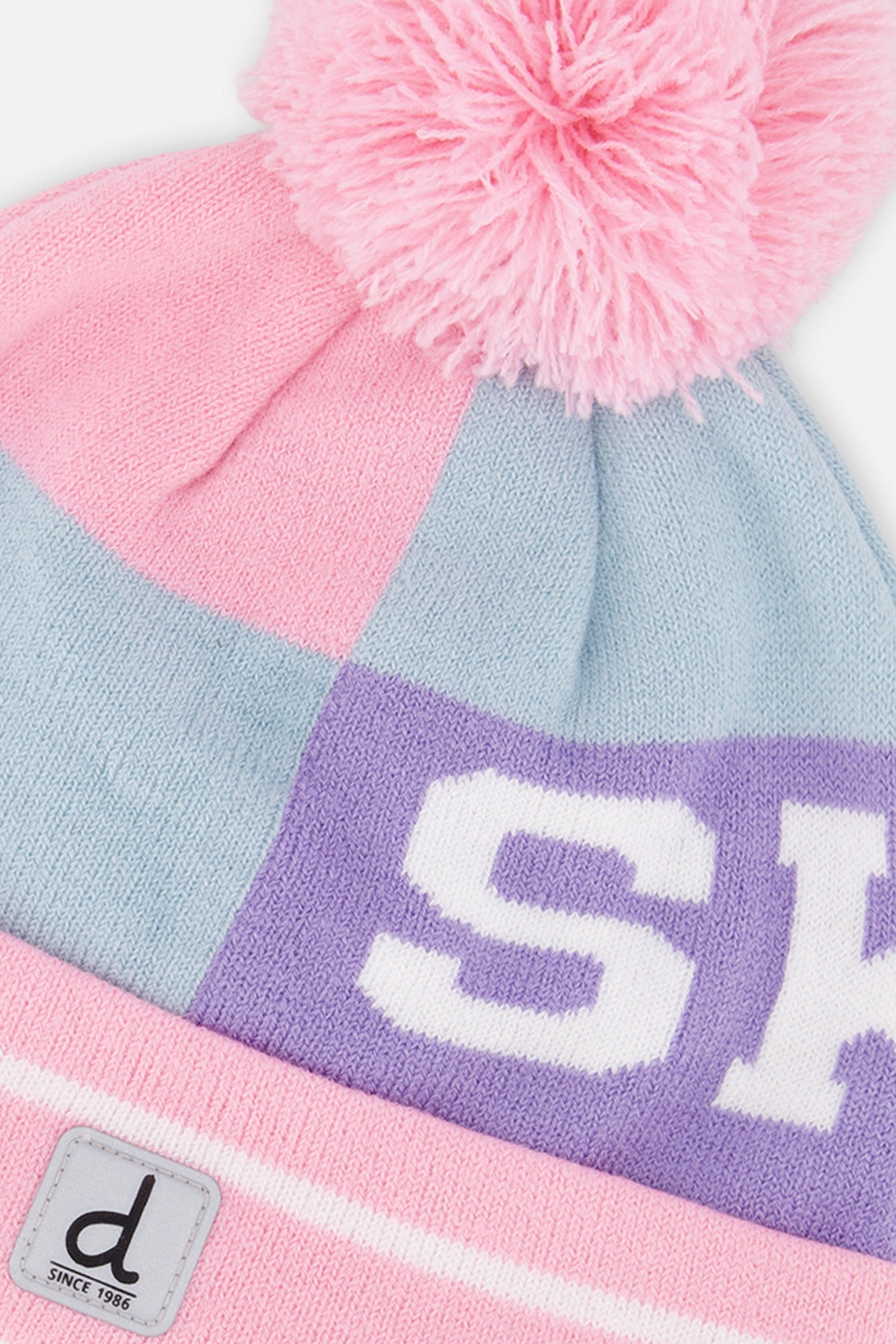 Winter Knit Hat With Pompom Light Blue And Light Pink-3