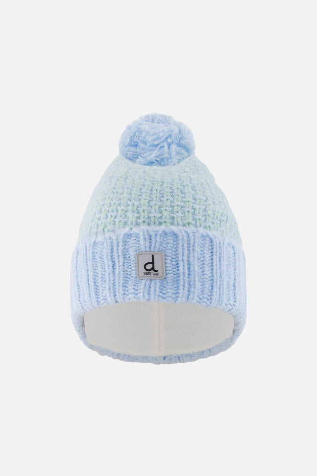 Winter Knit Hat With Pompom Blue Green-0
