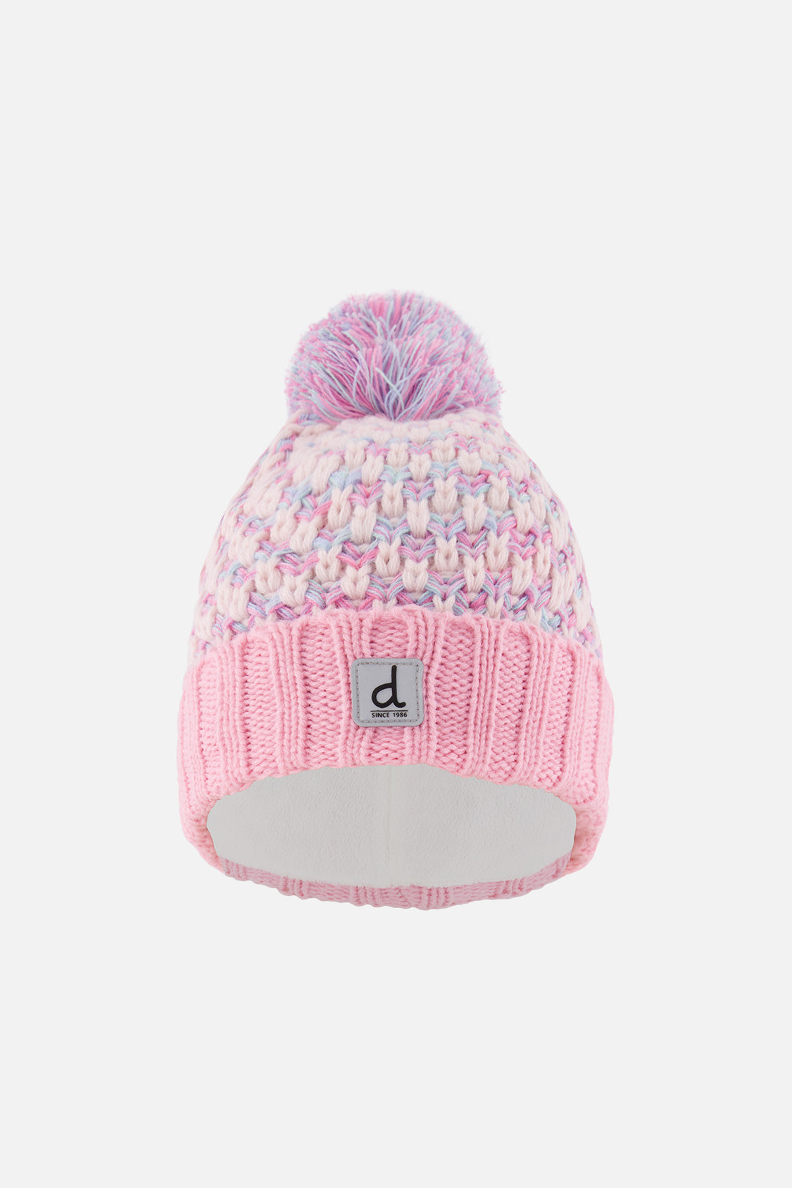Winter Knit Hat With Pompom Dusty Pink And Light Blue-0