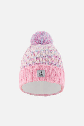 Winter Knit Hat With Pompom Dusty Pink And Light Blue-0