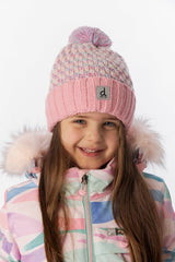 Winter Knit Hat With Pompom Dusty Pink And Light Blue-1