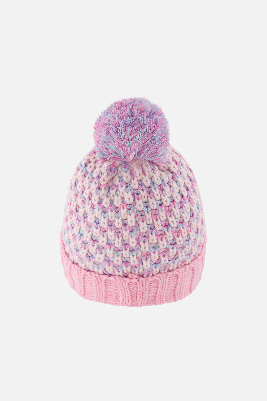 Winter Knit Hat With Pompom Dusty Pink And Light Blue-2