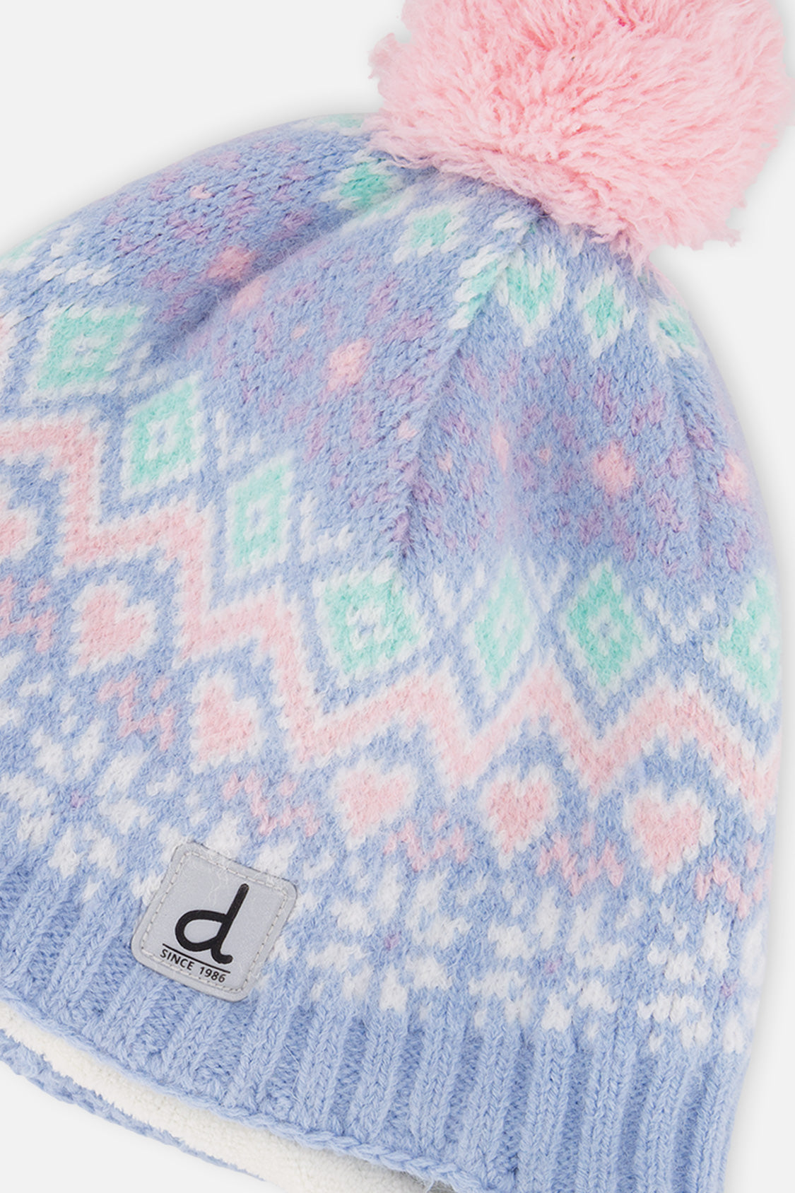 Winter Peruvian Knit Hat With Pompom Light Blue-3