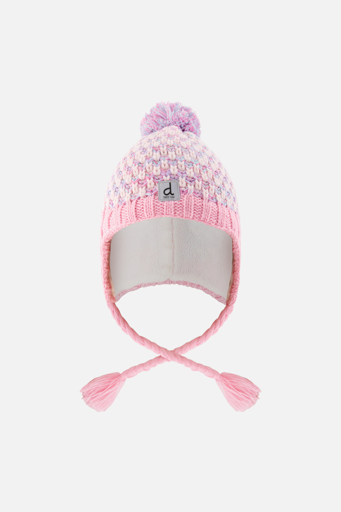 Winter Peruvian Knit Hat With Pompom Dusty Pink And Light Blue-0