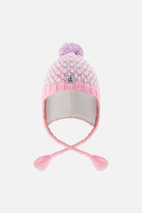 Winter Peruvian Knit Hat With Pompom Dusty Pink And Light Blue-0