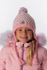 Winter Peruvian Knit Hat With Pompom Dusty Pink And Light Blue-1