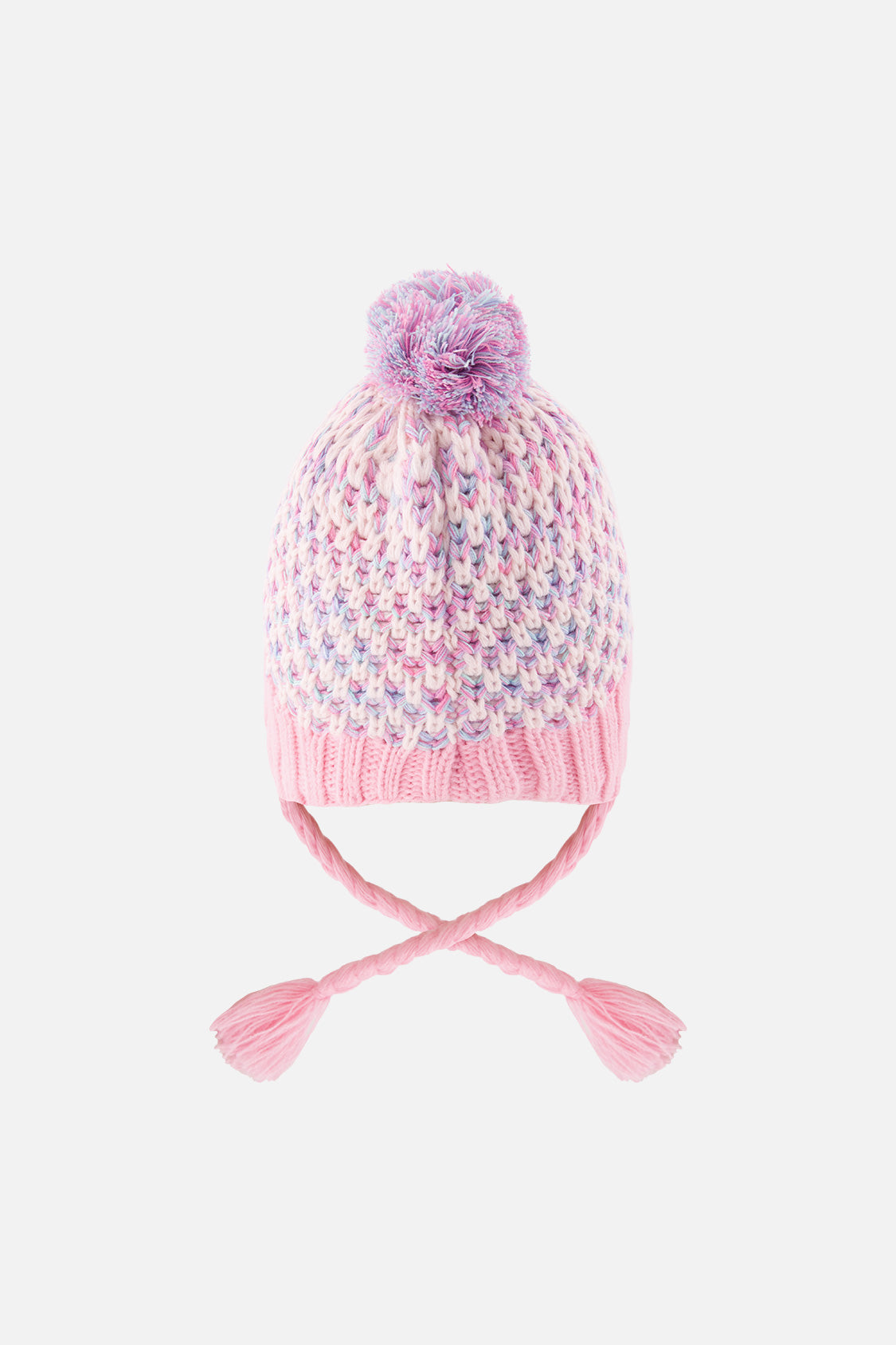 Winter Peruvian Knit Hat With Pompom Dusty Pink And Light Blue-2