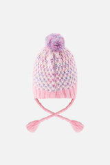 Winter Peruvian Knit Hat With Pompom Dusty Pink And Light Blue-2