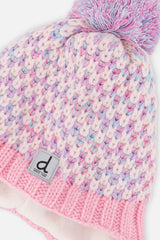 Winter Peruvian Knit Hat With Pompom Dusty Pink And Light Blue-3