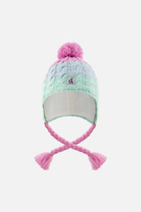 Winter Peruvian Knit Hat With Pompom Mint Green, Light Blue And Pinkish Violet-0