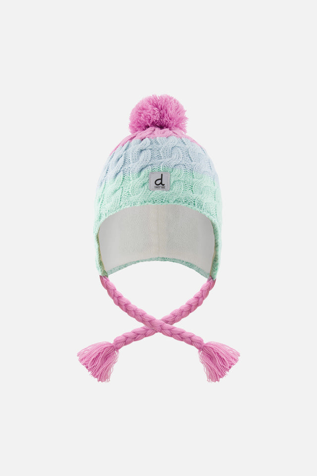 Winter Peruvian Knit Hat With Pompom Mint Green, Light Blue And Pinkish Violet-0