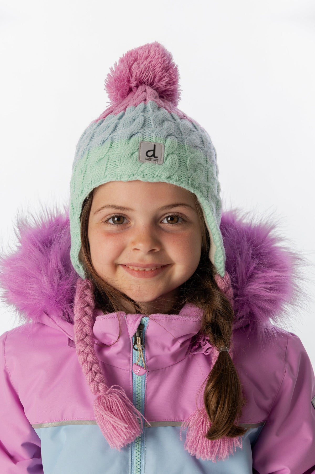 Winter Peruvian Knit Hat With Pompom Mint Green, Light Blue And Pinkish Violet-1
