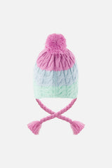 Winter Peruvian Knit Hat With Pompom Mint Green, Light Blue And Pinkish Violet-2