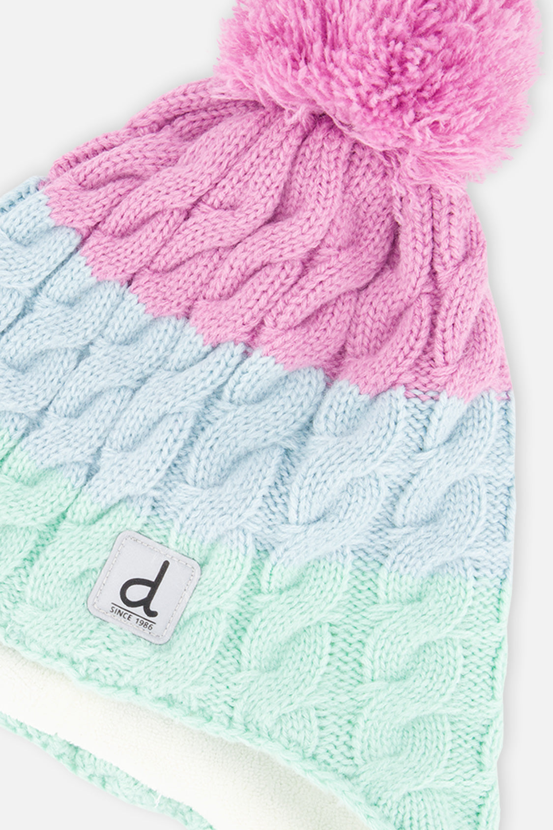 Winter Peruvian Knit Hat With Pompom Mint Green, Light Blue And Pinkish Violet-3