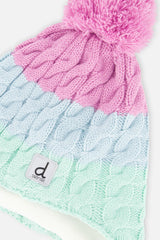 Winter Peruvian Knit Hat With Pompom Mint Green, Light Blue And Pinkish Violet-3