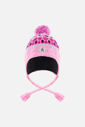 Winter Peruvian Knit Hat With Pompom Mint Green, Light Blue And Pinkish Violet-0