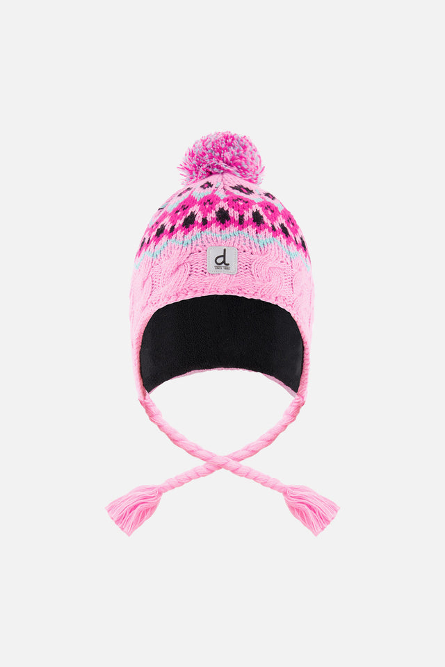 Winter Peruvian Knit Hat With Pompom Mint Green, Light Blue And Pinkish Violet-0