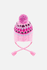 Winter Peruvian Knit Hat With Pompom Mint Green, Light Blue And Pinkish Violet-1