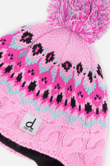 Winter Peruvian Knit Hat With Pompom Mint Green, Light Blue And Pinkish Violet-2