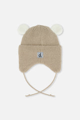 Baby Winter Knit Hat With Ear Flaps And Ears Light Taupe-2