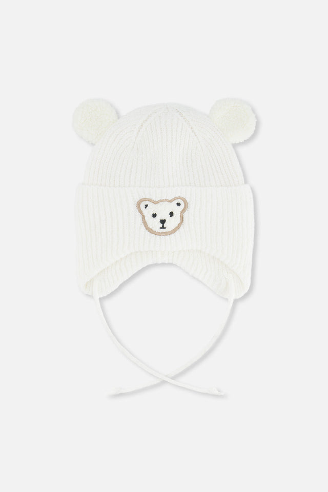 Baby Winter Knit Hat With Ear Flaps And Ears Off-White-0