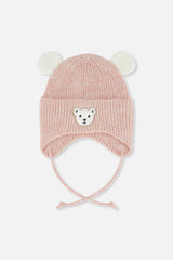 Baby Winter Knit Hat With Ear Flaps And Ears Pale Dusty Pink-0
