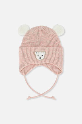 Baby Winter Knit Hat With Ear Flaps And Ears Pale Dusty Pink-0