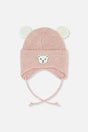 Baby Winter Knit Hat With Ear Flaps And Ears Pale Dusty Pink-0