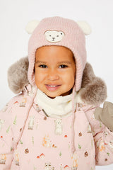 Baby Winter Knit Hat With Ear Flaps And Ears Pale Dusty Pink-1