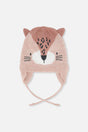 Baby Leopard Winter Knit Hat With Ear Flaps And Ears Pale Dusty Pink-0