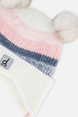 Baby Winter Knit Hat With Ear Flaps And Pompoms Off-White, Pink And Blue-3