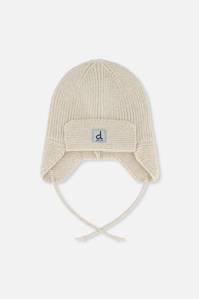 Baby Winter Knit Hat With Ear Flaps And Strings Beige-0