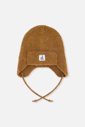 Baby Winter Knit Hat With Ear Flaps And Strings Brown Sugar-0