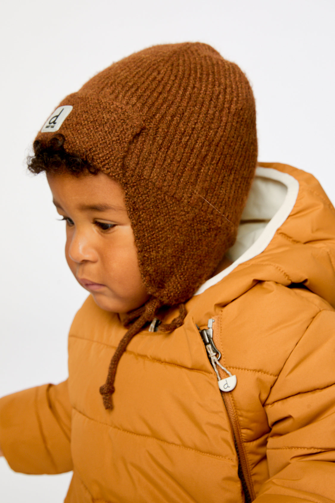 Baby Winter Knit Hat With Ear Flaps And Strings Brown Sugar-1