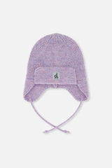 Baby Winter Knit Hat With Ear Flaps And Strings Lavender-0