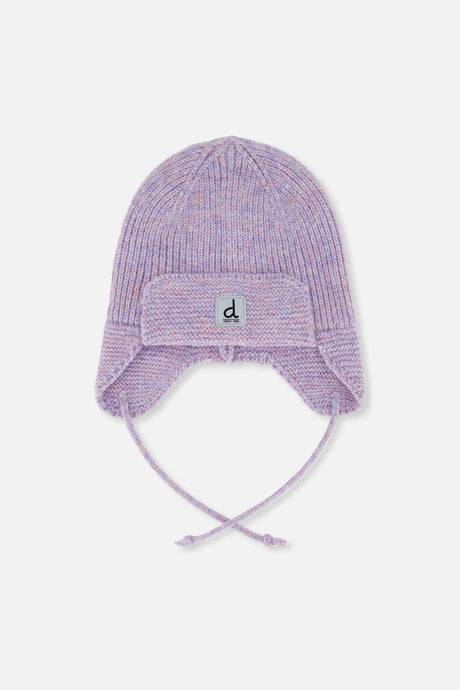 Baby Winter Knit Hat With Ear Flaps And Strings Lavender-0