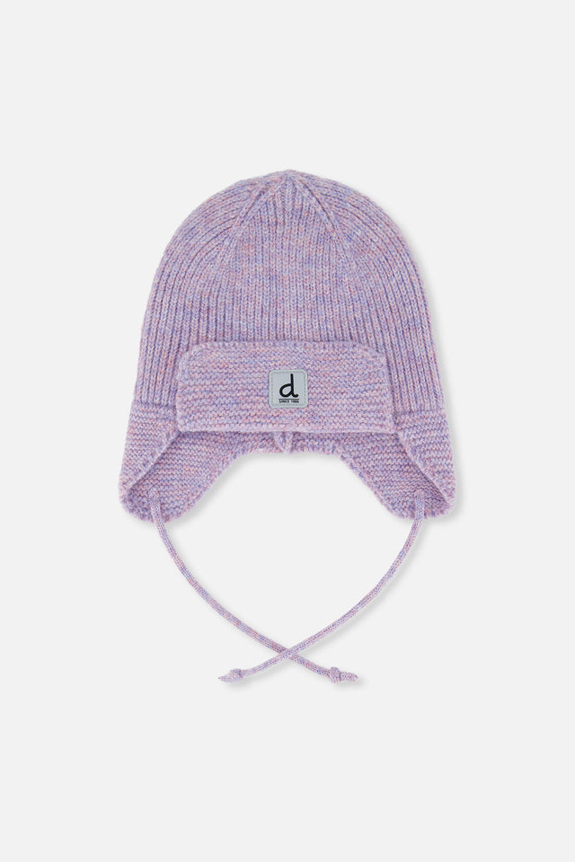 Baby Winter Knit Hat With Ear Flaps And Strings Lavender-0